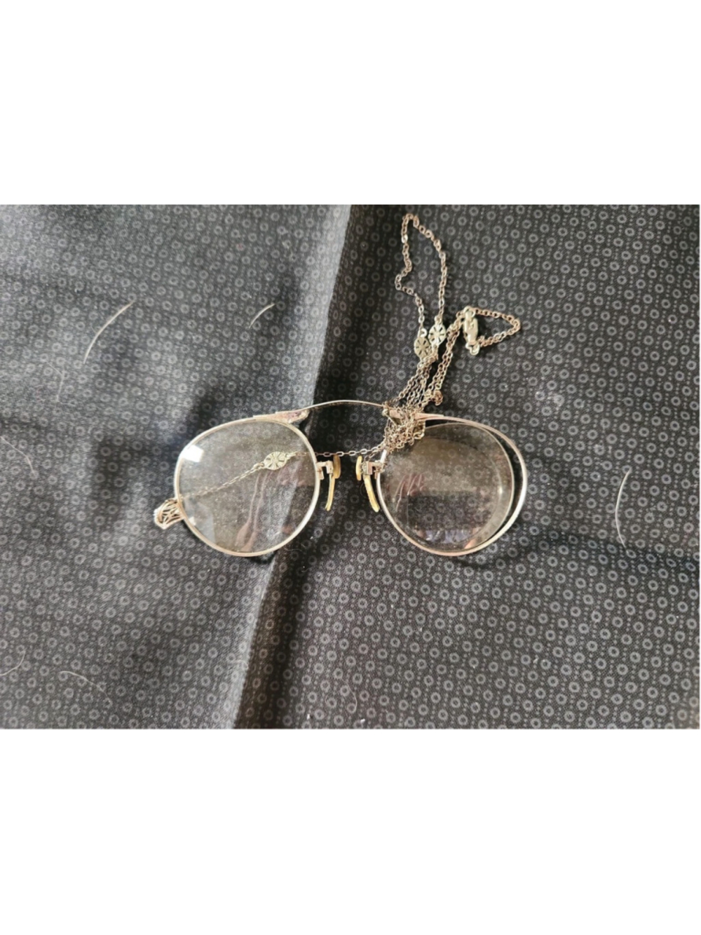 Gold Filled Pince Nez Eyeglasses Rimless Spectacles with Chain